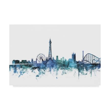 Michael Tompsett 'Blackpool England Blue Teal Skyline' Canvas Art,22x32